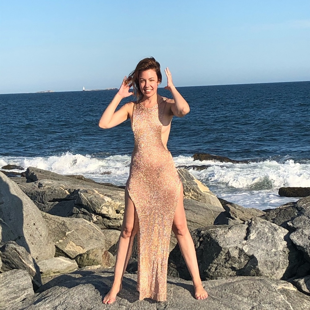Gold cover up beach metallic dress